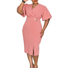 Summer Autumn Africa Clothing Short Sleeve Dress African Dresses For Women Sexy V-Neck Perspective Slim Office Lady Party Dress