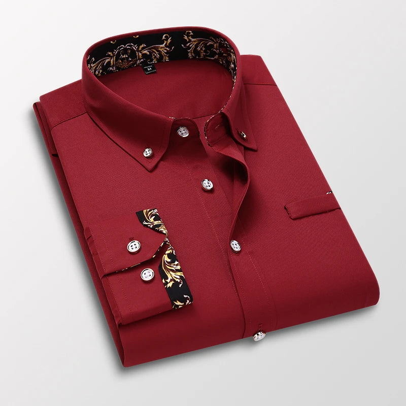 Men's white cotton long-sleeve dress shirt, casual and business fashion, soft fabric, ideal for social or formal occasions