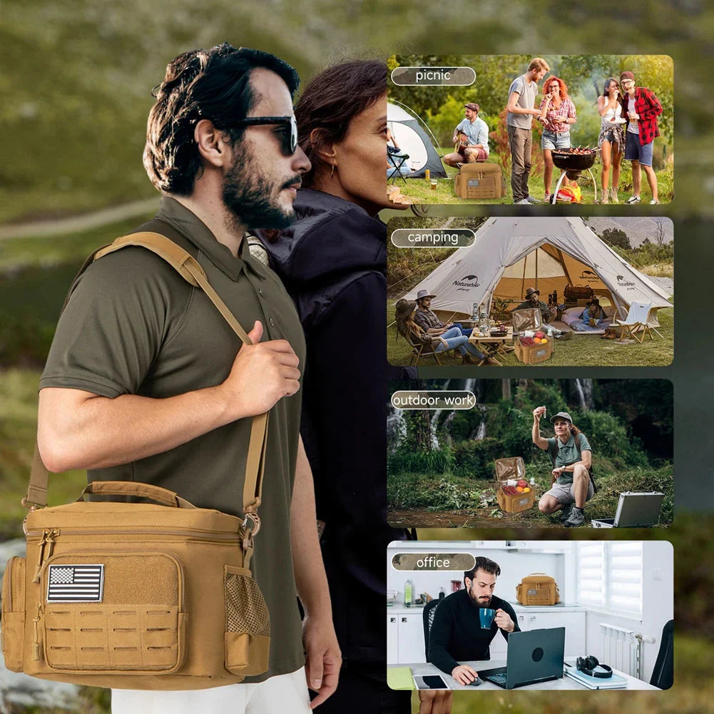 Heavy-duty Showlu Tactical Lunch Bag with insulated thermal cooler box, durable design for keeping food fresh and cool.