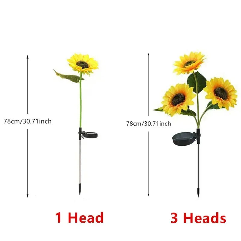 Showlu Smart General solar sunflower LED garden light illuminating a garden at dusk with a vibrant sunflower design.