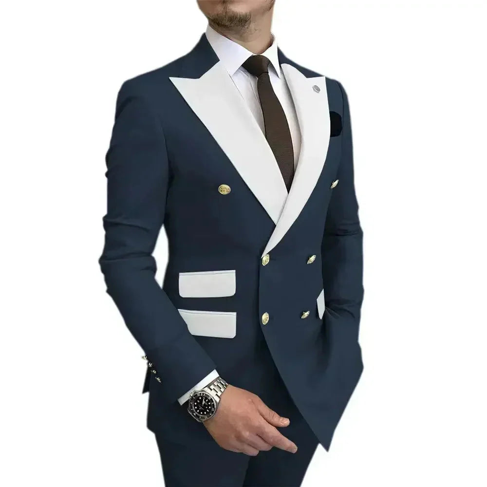 Men's double-breasted blazer and pants suit by SHOWLU FASHION, featuring a classic tailored fit in dark fabric.
