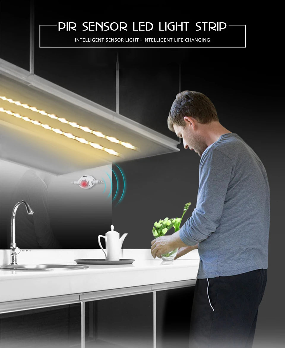 Showlu Smart General LED under bed motion sensor light illuminating a bedroom floor with soft, energy-efficient lighting.