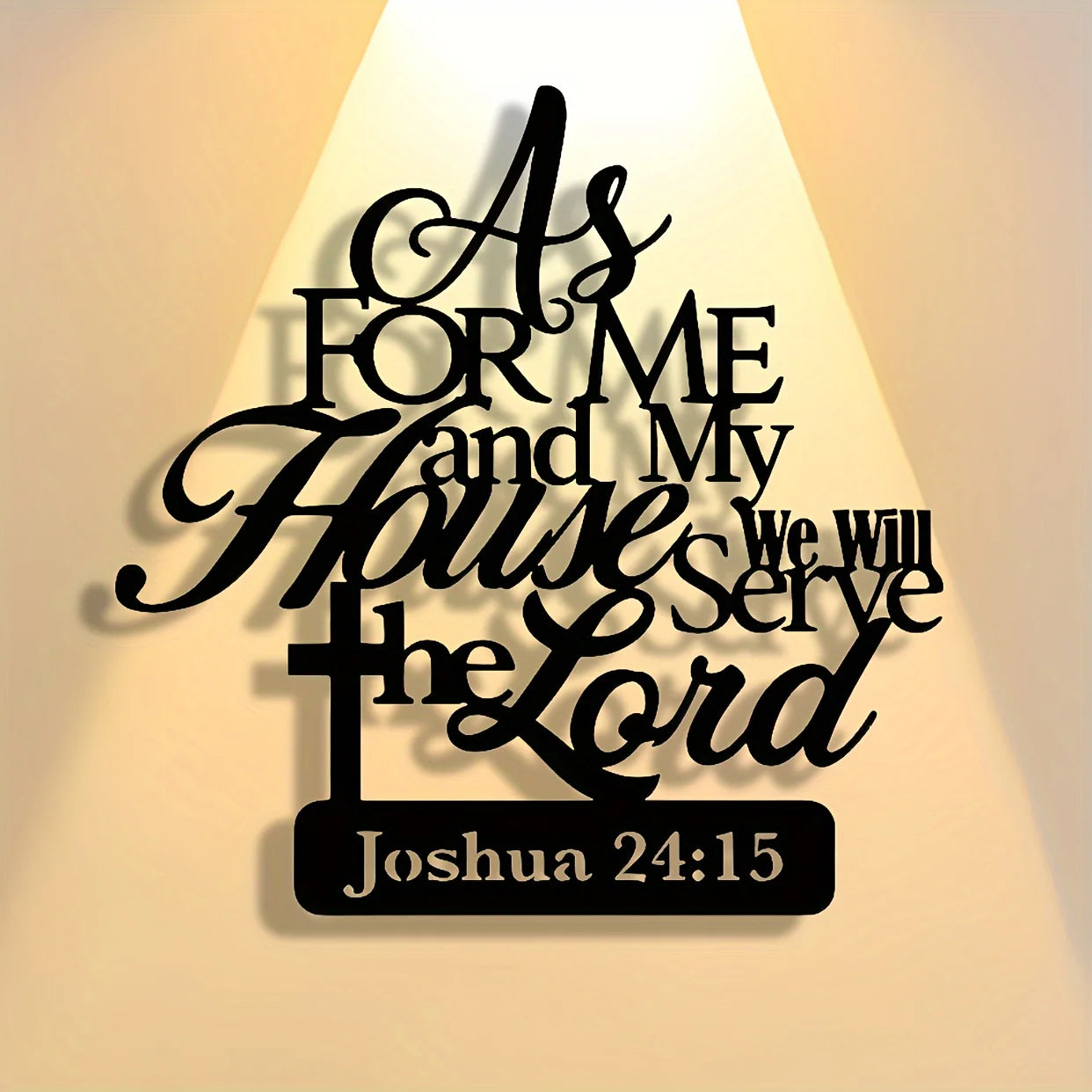 Religious metal wall art by DDPNKL featuring "As for Me and My House" text in black iron decor for home display