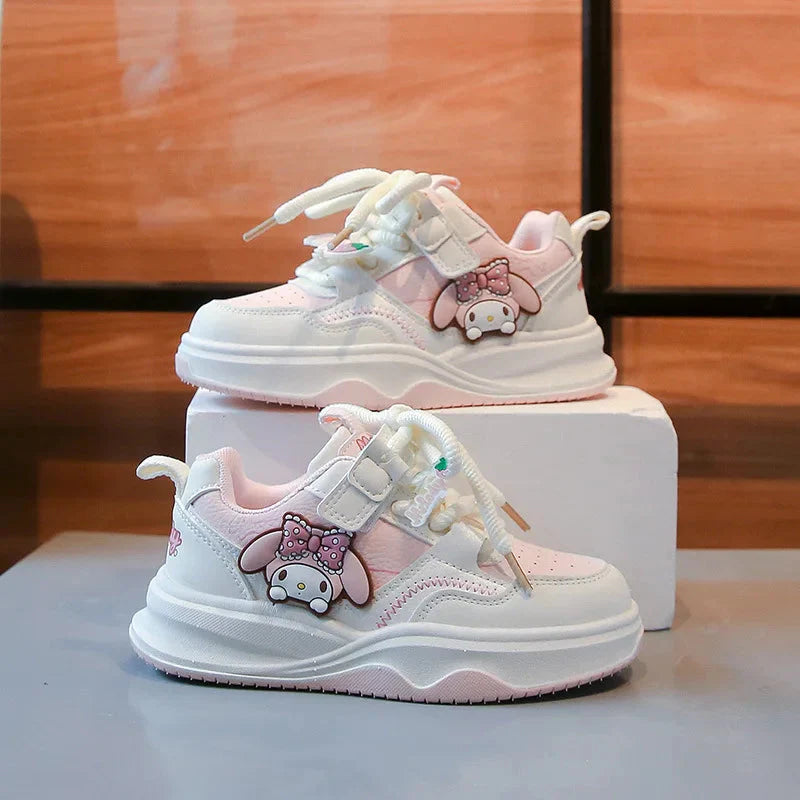 Miniso Melody & Kuromi cartoon sneakers for girls, SHOWLU FASHION STORE, featuring colorful designs and anti-slip rubber soles.