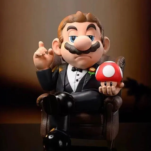 Super Mario as The Godfather PVC action figure by Bandai, 16cm tall, detailed model with iconic costume and accessories