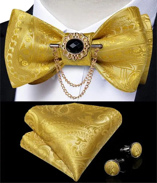 DiBanGu men's pink solid bow tie set with pocket square and cufflinks, stylish accessories for wedding attire