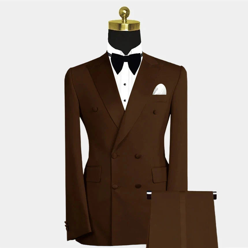 SHOWLU FASHION men's blue double-breasted slim fit suit set, two-piece tailored formal suit with notch lapel and matching trousers
