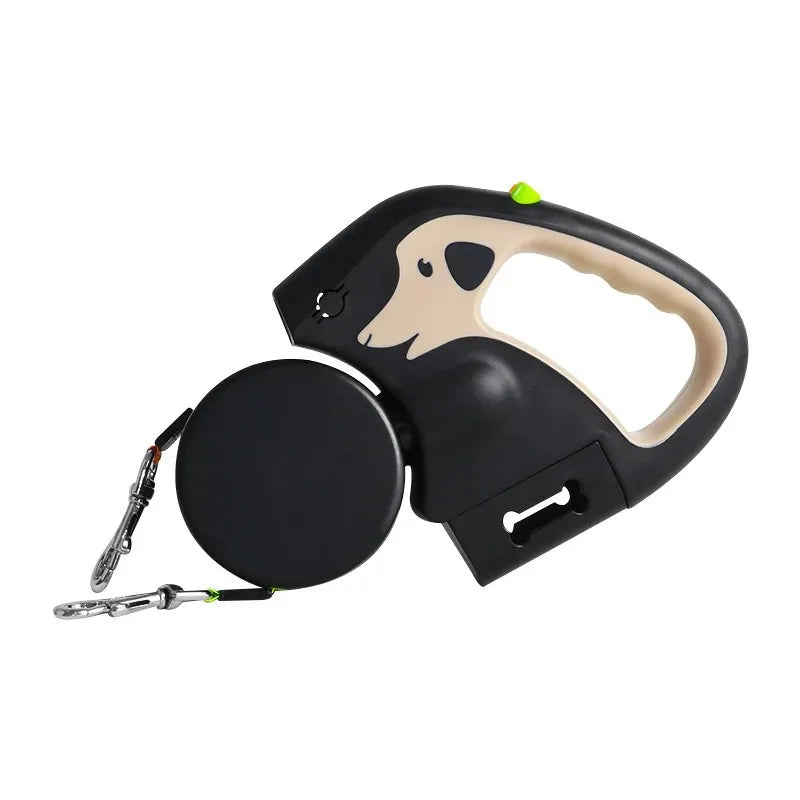 Showlu 3m retractable double dog leash with reflective surface and tangle-free design, suitable for walking two dogs at once.