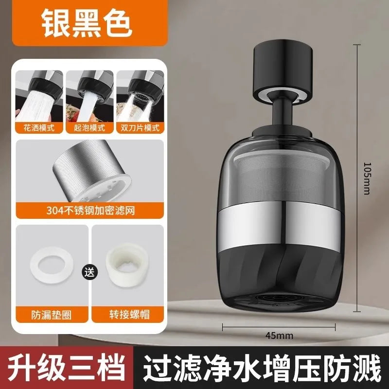 Showlu 360° rotating kitchen faucet extender with splash filter aerator, designed to improve water flow and reduce splashing.