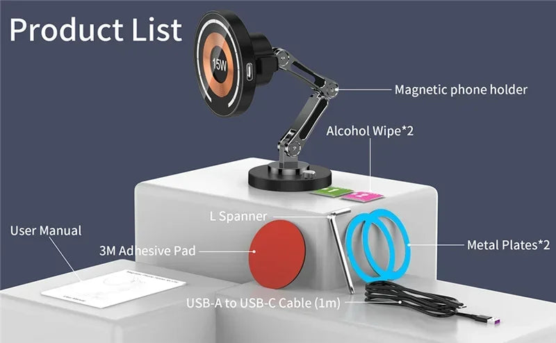 Showlu Smart General magnetic wireless car charger and phone holder, 15W fast charging with secure grip in a vehicle interior