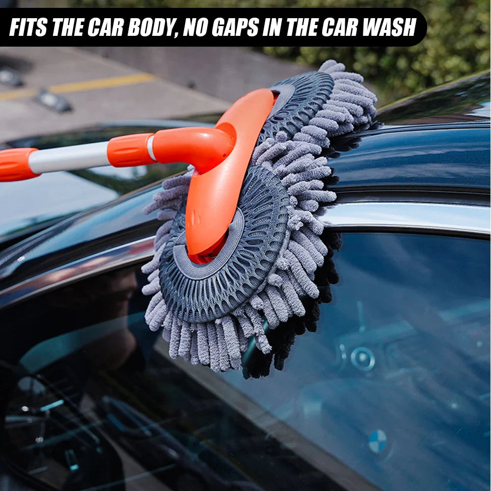 SHOWLU FASHION STORE LEEPEE rotating double brush head car wash mop with telescopic chenille handle for easy cleaning.