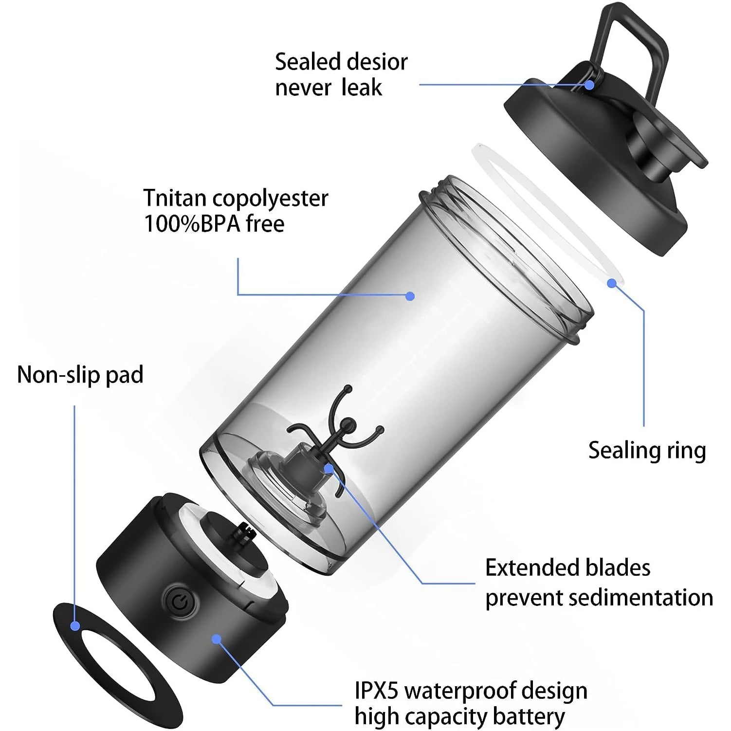 Premium Electric Protein Shaker Bottle, 22oz Blender for Mixing Protein, Gym Portable Cup, and Cocktails