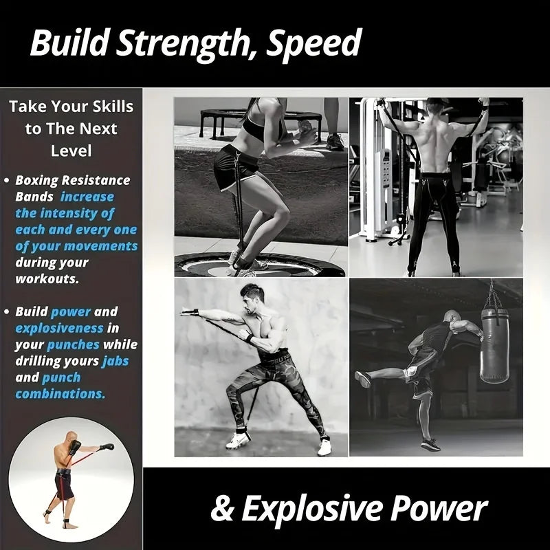 Showlu 12-piece heavy-duty resistance boxing training set for MMA, including resistance bands and accessories for fitness training.