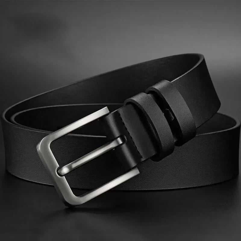 Men's alloy square pin buckle belt by Showlu Fashion, featuring luxury PU leather design for casual or formal wear.