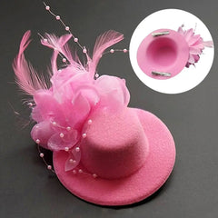 Fashion 13cm Kids Fascinators Hats Feathers Hair Accessories Flower Pillbox Hat Makeup Prom Teas Party Hairpins Party