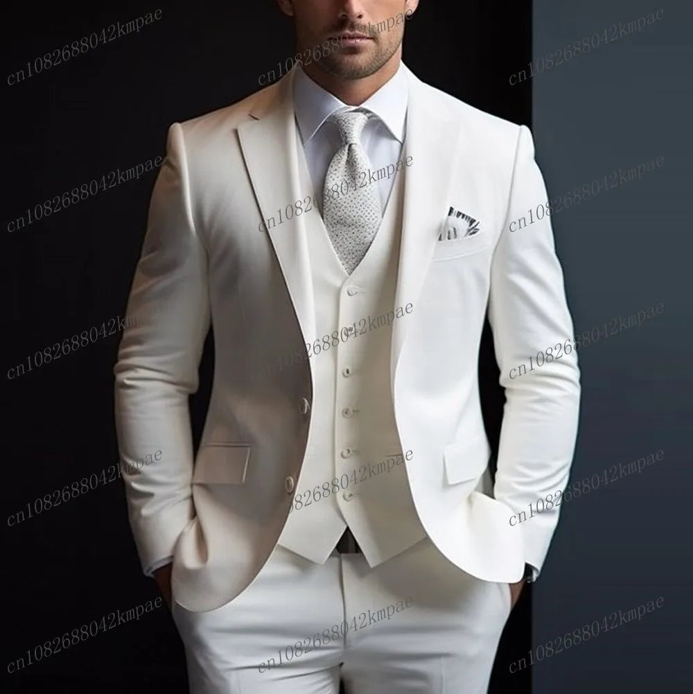 Orange men's formal suit with blazer, vest, and pants for wedding or prom, featuring a classic 3-piece tuxedo set from Showlu Fashion Store.