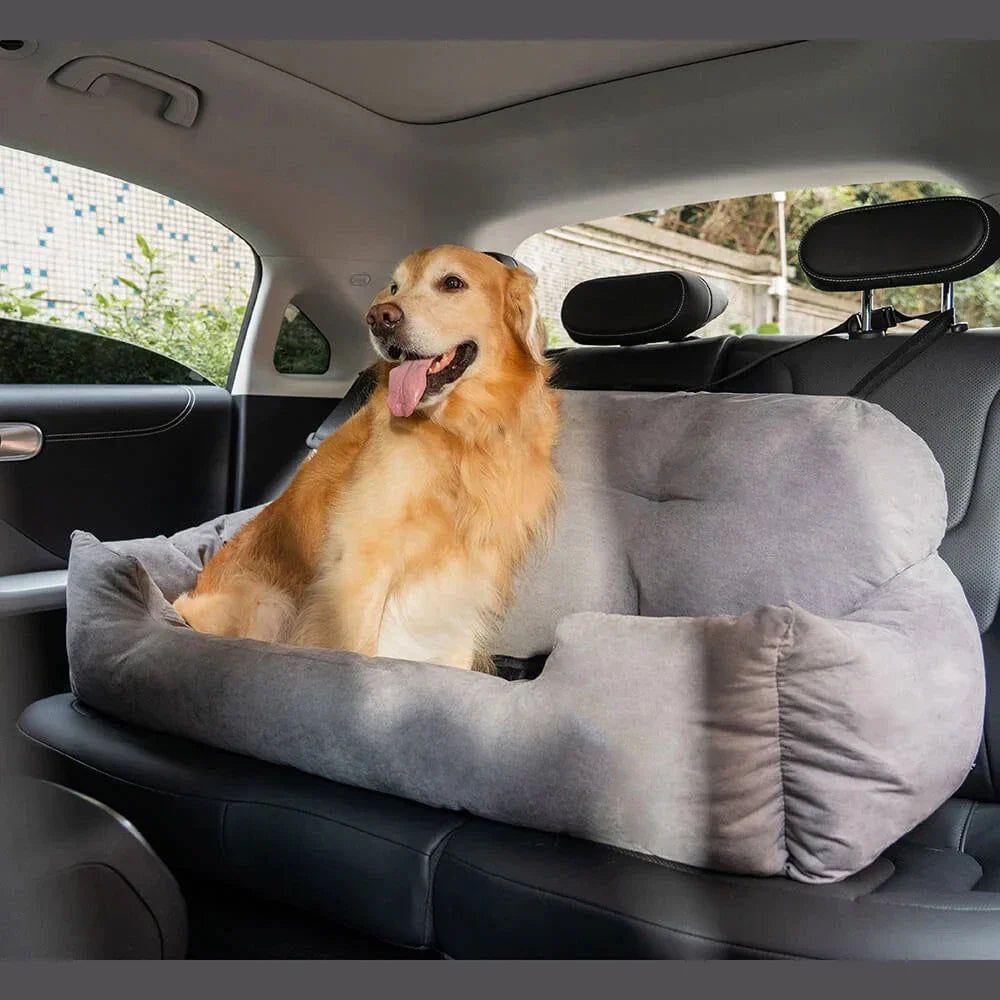 Large VOFORD dog car seat bed in suede with bolster, designed for travel and comfort for pets in a stylish pet carrier bag.