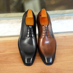 Men's Business Casual Shoes Distressed Wood Grain Square Toe Leather Derby Comfortable Office Wear Formal Dress Shoes Footwear