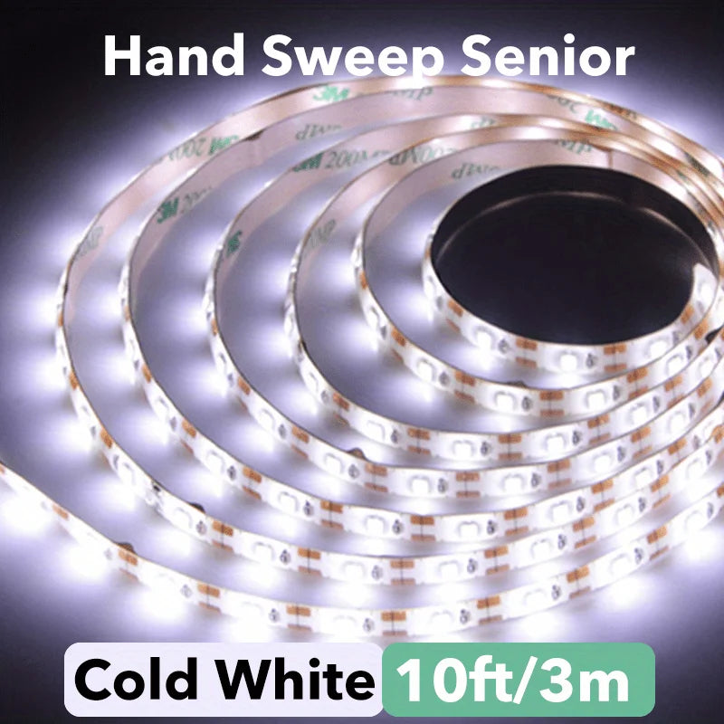 Flexible USB LED strip light in warm white from Showlu Smart General, showing the 5V tape illuminated and ready for installation.