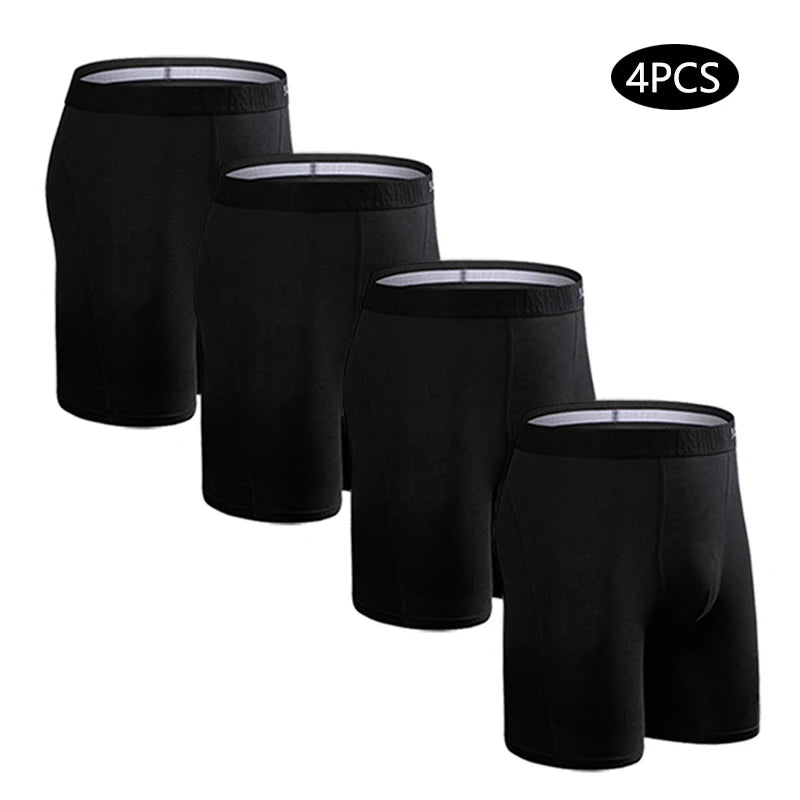 Men's long leg boxer shorts by SRBONITOS, 4-pack cotton trunks in plus size, shown in a durable, comfortable fabric.
