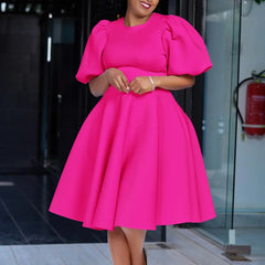 Elegant Dresses for Woman 2025 O Neck Short Sleeve High Waisted Pleated Mid Calf Luxury Female Birthday Party Dinner Vestidos