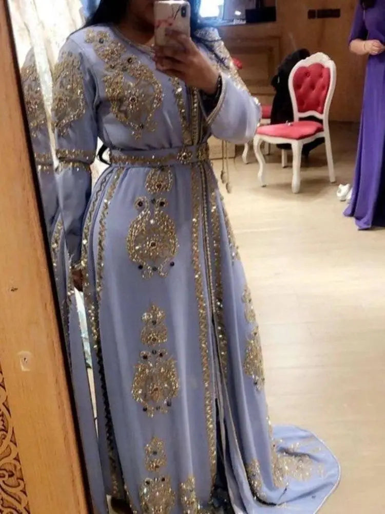 M31 Luxury Evening Dress/Bridal Wedding Party Prom Gowns Lilac V-Neck Natural Floor-Length Beaded&Appliques