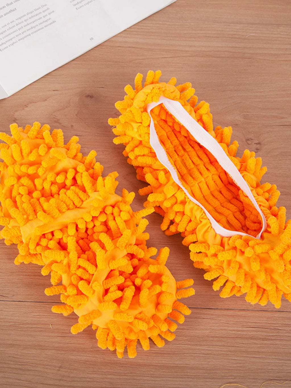 Showlu Fashion chenille dust mop slippers featuring polyester cloth soles, designed for comfortable floor cleaning.