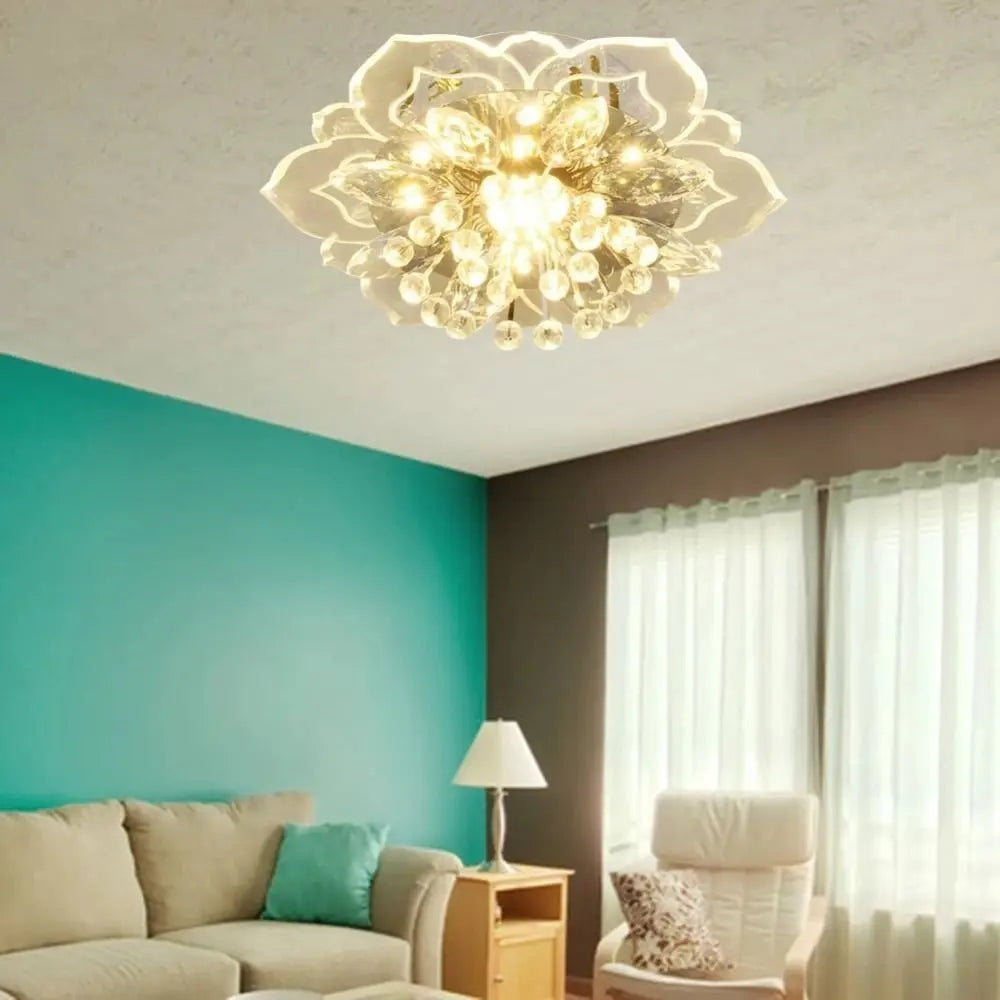 Showlu 9W LED crystal petal ceiling light with modern acrylic pendant design, ideal for contemporary home lighting.