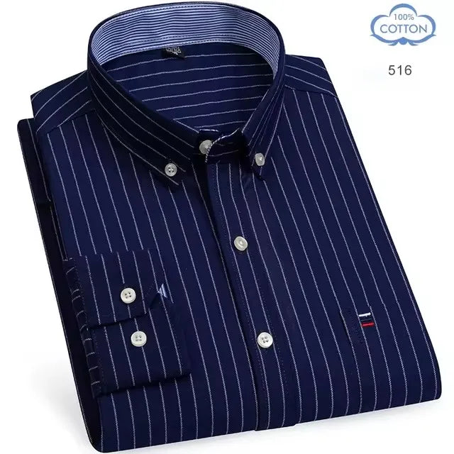 Men's long sleeve plaid cotton Oxford shirt with red and striped pattern, 7XL size, from Showlu Fashion Store.