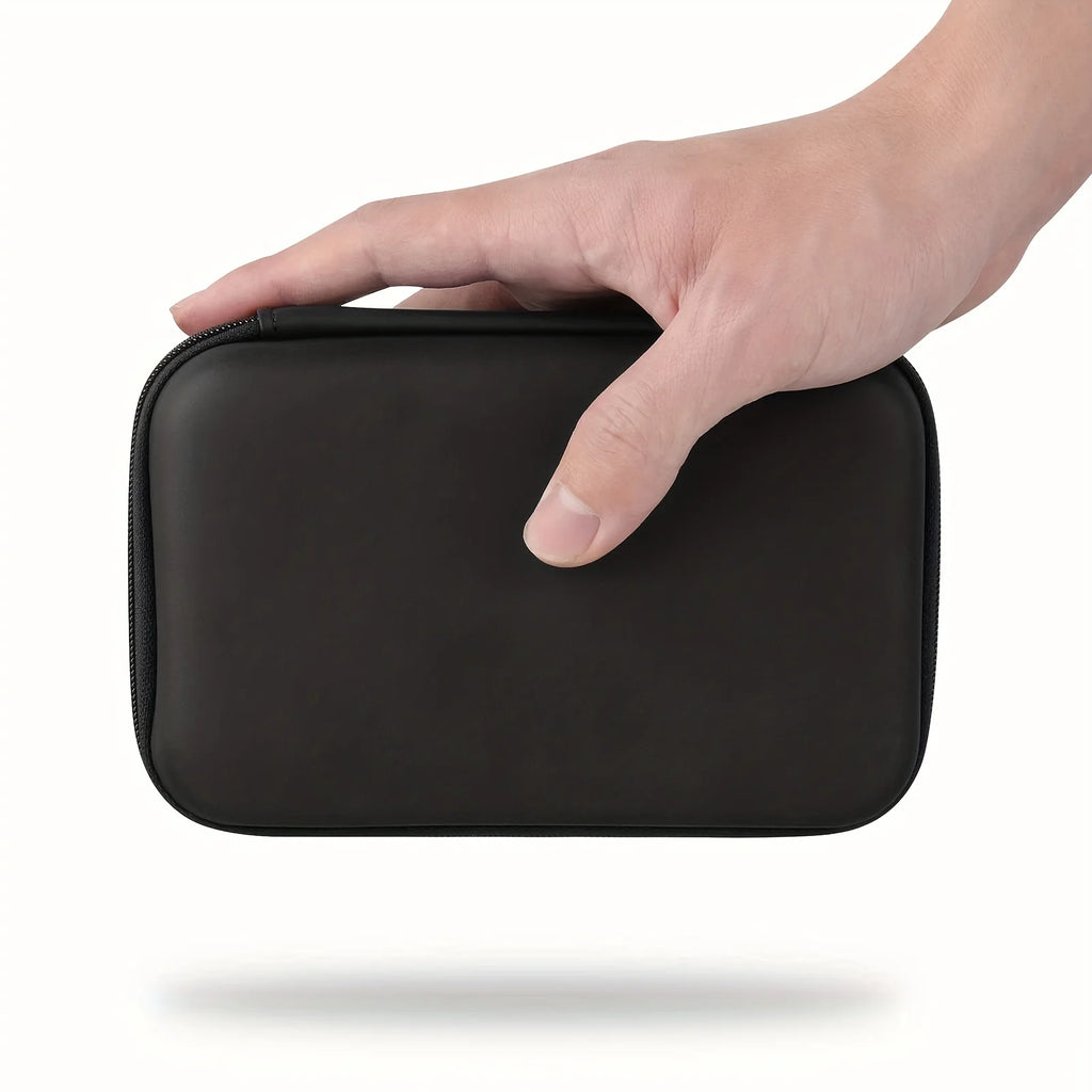 Showlu Fashion Store handheld game console carrying case with compartments for charging cable, earpods, and batteries.