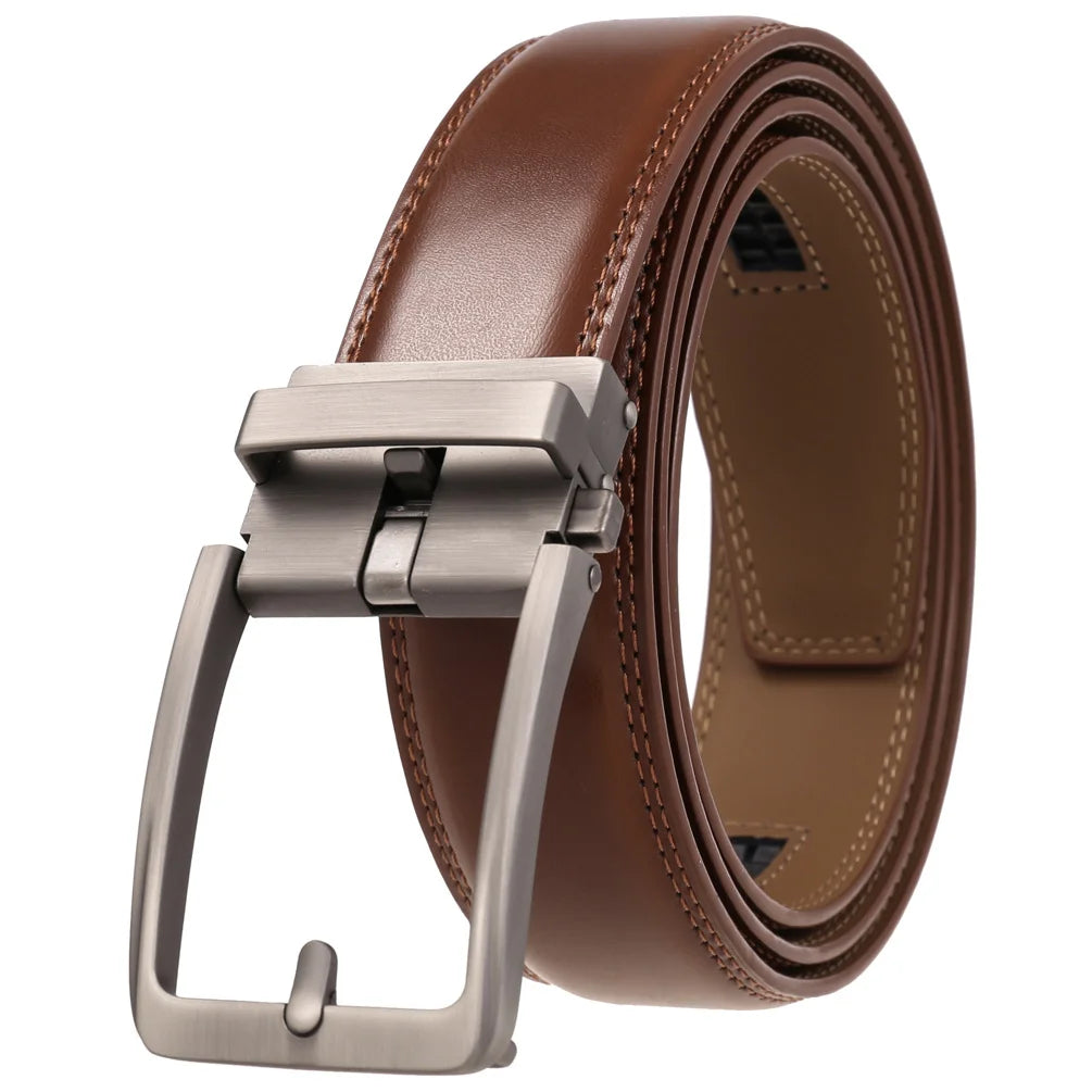 Men's leather belt with automatic buckle, black cowhide design, 3.5cm wide, luxury fashion belt for men.