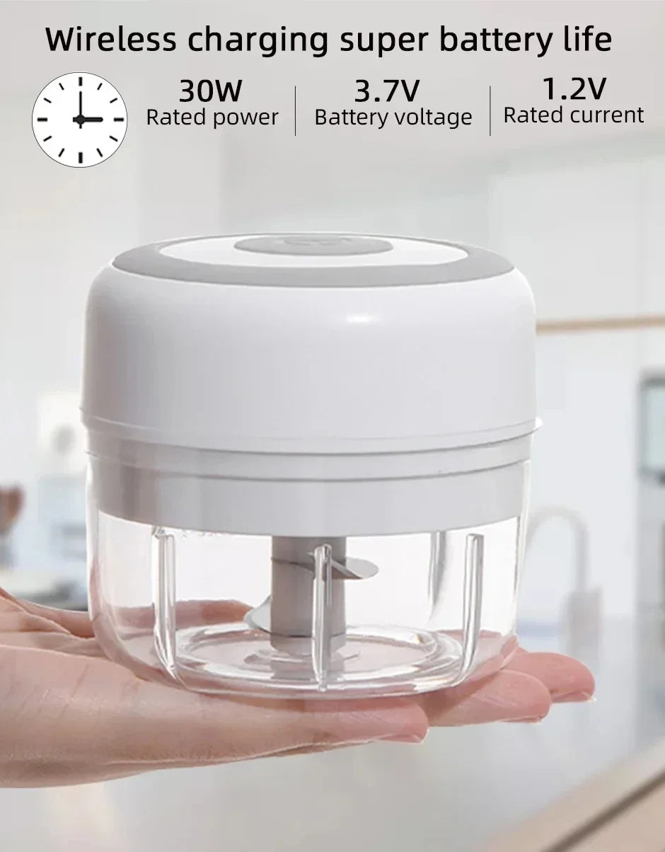 Showlu Smart General mini electric garlic grinder with stainless steel grinding chamber and ergonomic design for easy use.