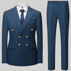 Fashion New Men's Casual Boutique Double Breasted Suit Trousers / Man's Business Suit Jacket Blazers Coat Pants 2 Pcs Set