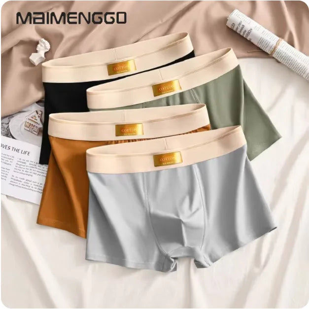 Four men's cotton boxer shorts in large size L-7XL, breathable and comfortable, featuring sporty and sexy design from Showlu Fashion Store.