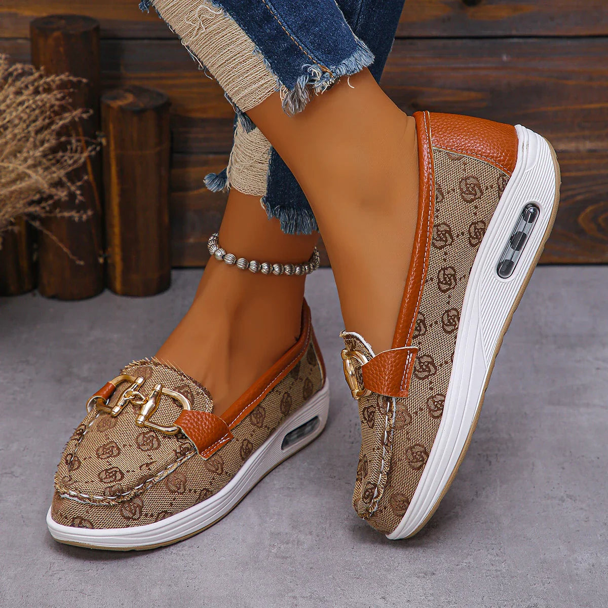 Roar Uthaug women's retro flat shoes with round toe, metal decor, slip-on style, by SHOWLU FASHION STORE