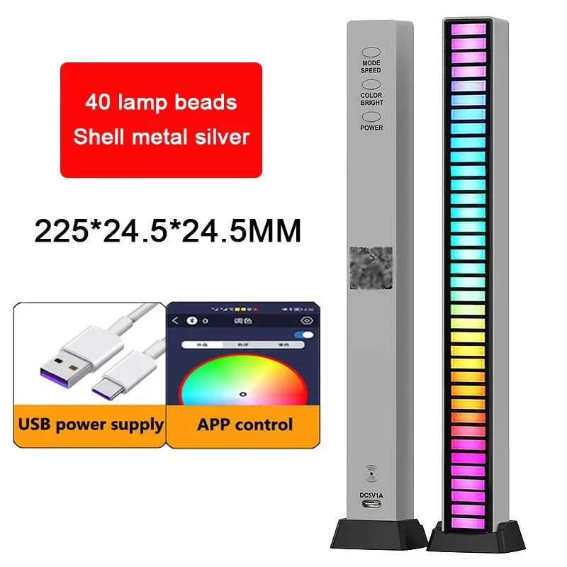 Showlu Smart RGB sound control LED light bar with music rhythm display, featuring colorful LED lighting and audio-reactive design.