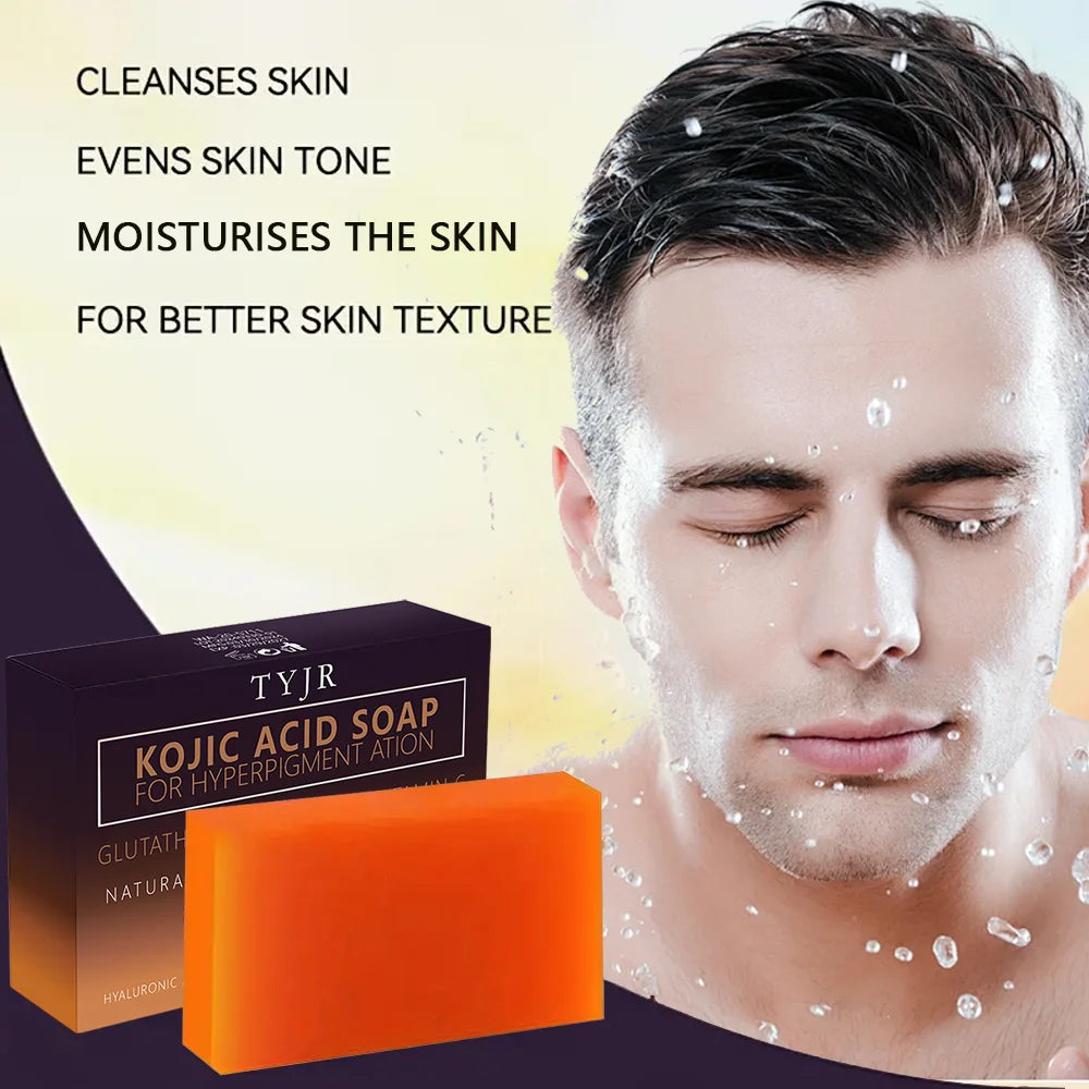 Handmade turmeric kojic acid massage soap for face and body, promoting deep cleansing, exfoliation, and moisturizing.
