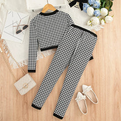 2pcs Set of Girls Outfits Long Sleeves Button Cardigan Jacket + Pants Youngsters's Clothing For Spring/Autumn Casual Wear 5-14