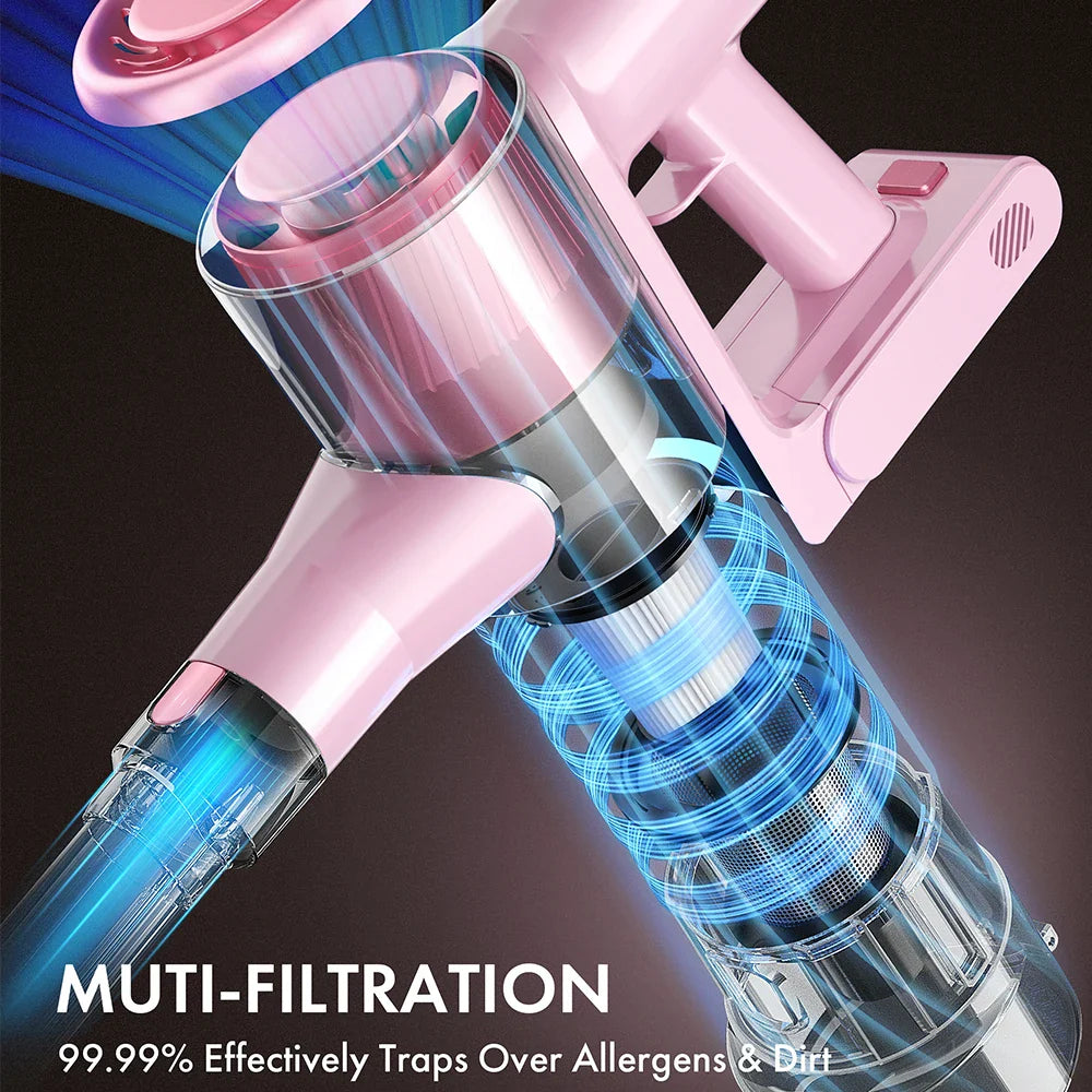 Homeika cordless vacuum cleaner with LED display, 28KPA suction, and 8-in-1 design shown in the image.