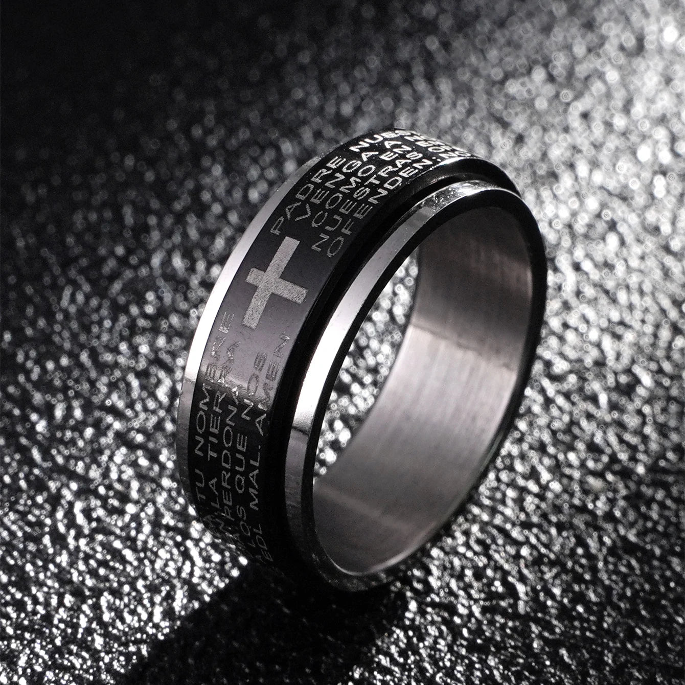 Titanium steel Christian cross Bible ring with 8mm unisex band, featuring a sleek design and religious symbol, by Showlu Fashion Store
