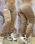 SHOWLU Women's Cargo Pants featuring cuffed design and multiple pockets, ideal for autumn and winter wear.