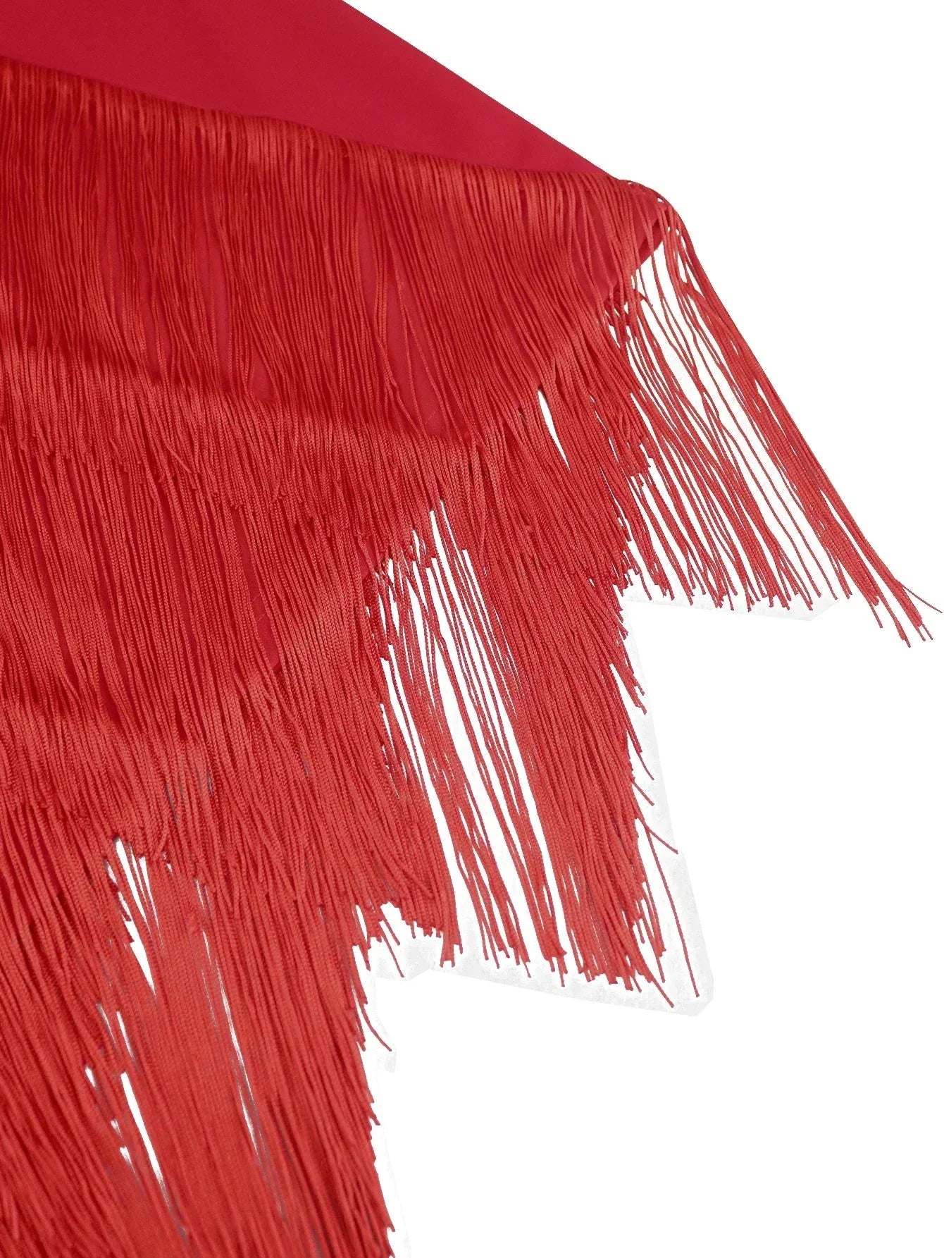 AOMEI red tassel backless formal dress with slim fit lace-up design, perfect for parties, shown on a model.
