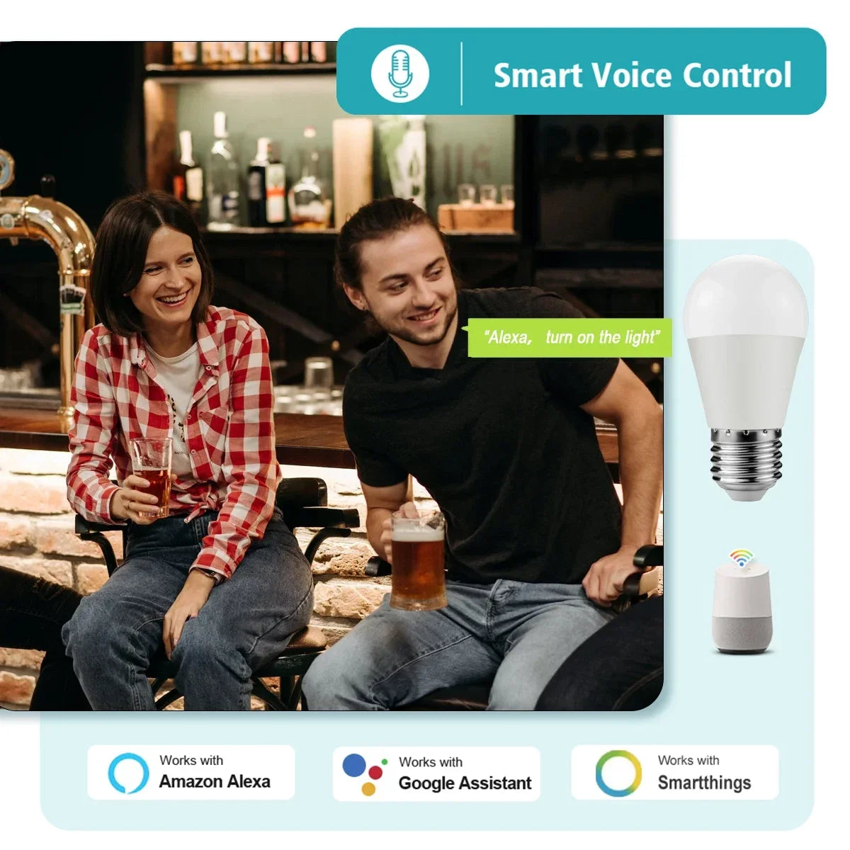 Showlu Smart General WiFi adjustable color LED spotlight bulb illuminating a room with vibrant, customizable lighting.