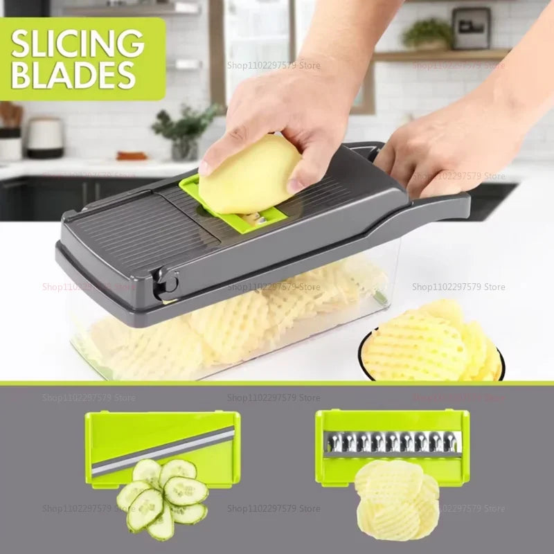 Showlu Smart stainless steel multi-functional kitchen chopper with grater attachment, ideal for chopping vegetables and grating cheese.