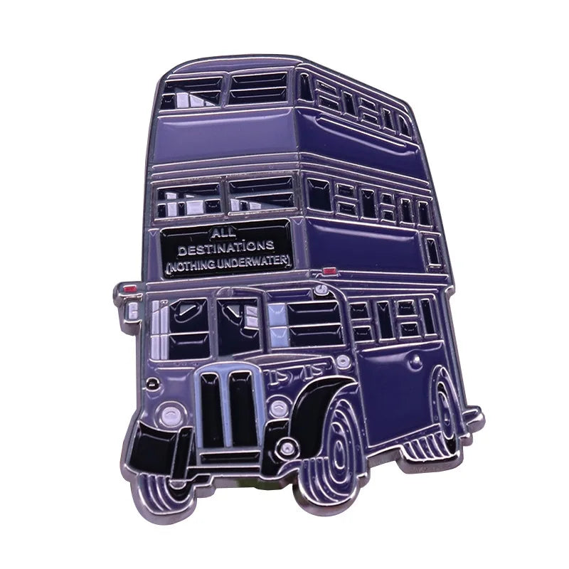 SHOWLU FASHION STORE PINSALOT Knight Bus hard enamel pin featuring a triple-decker magic bus with detailed design.