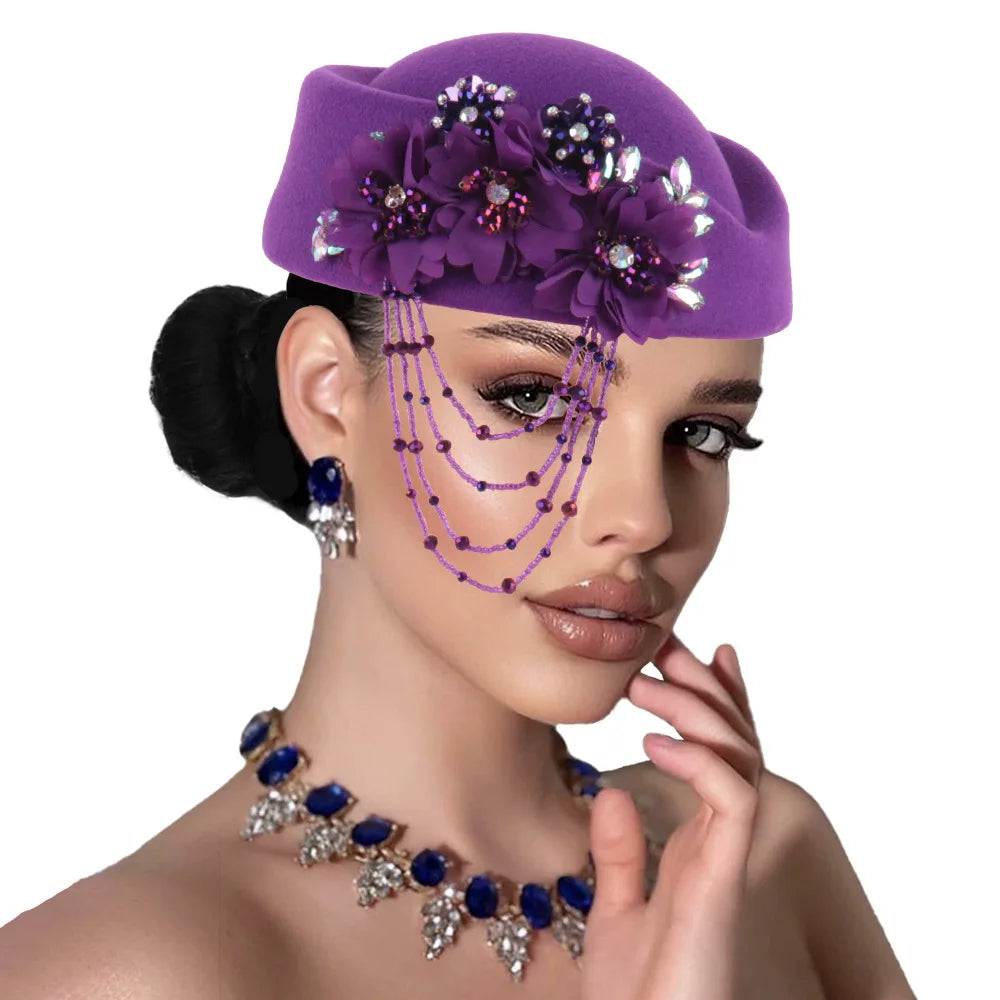 African headtie fashion summer autumn turban hat for women with flower accents, casual head wrap for church and parties.