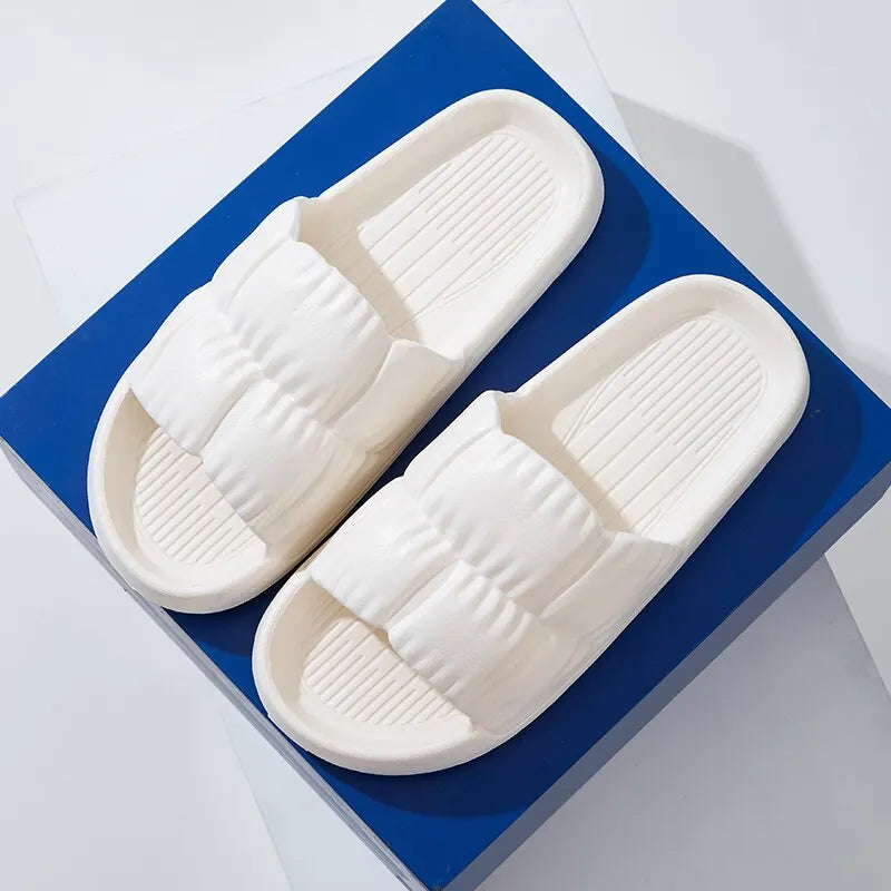 Women’s 2023 soft sole cloud slippers by Showlu Fashion, thick platform EVA flip flops with non-slip soles for indoor and outdoor summer wear.