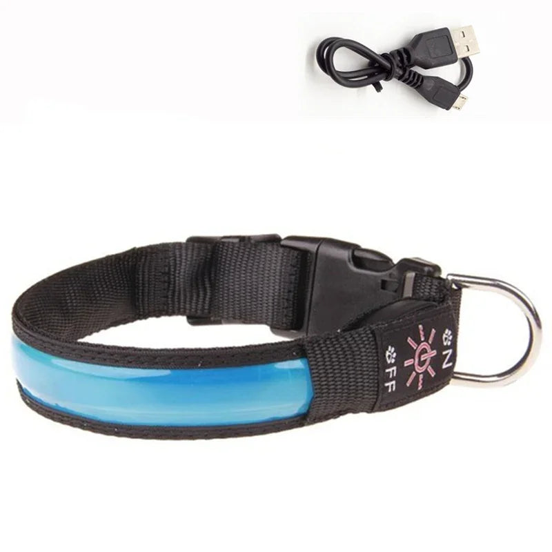 Showlu Smart General LED luminous dog collar with USB rechargeable safety night glow, adjustable strap and bright illumination.