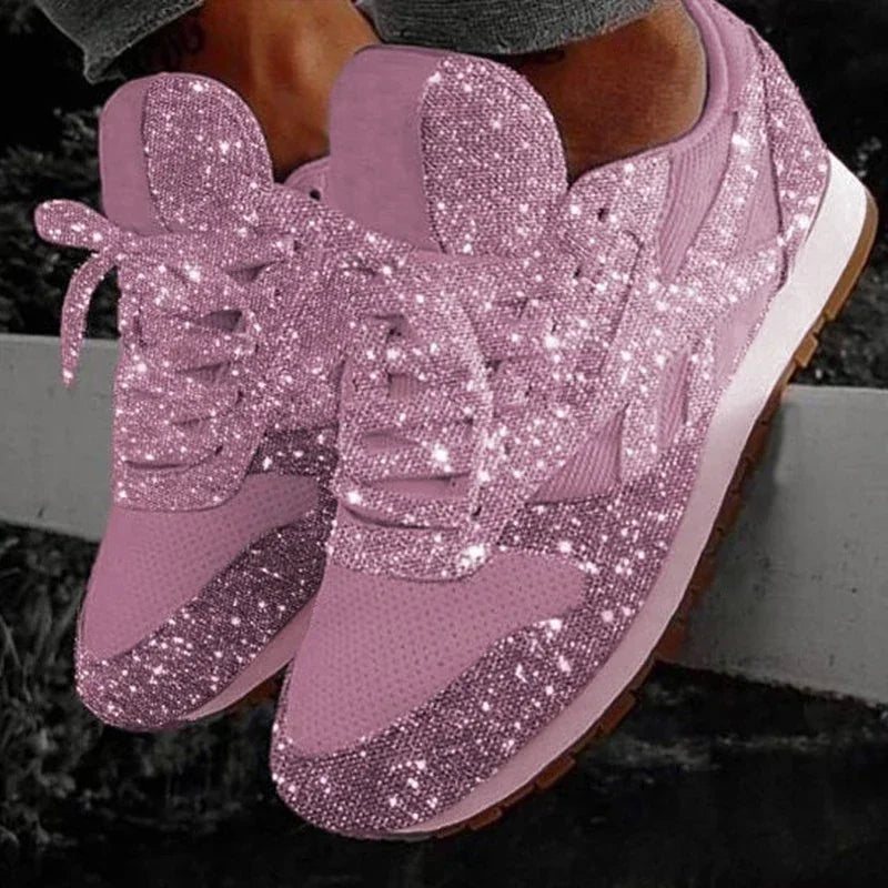 Women's bling flat sneakers by SHOWLU FASHION STORE featuring casual mesh slip-on shoes with sparkling embellishments.