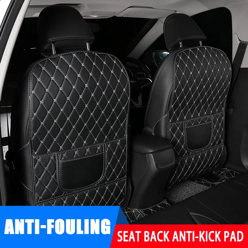 Showlu Smart General car seat back protector showing durable black material with adjustable straps for vehicle seat protection.